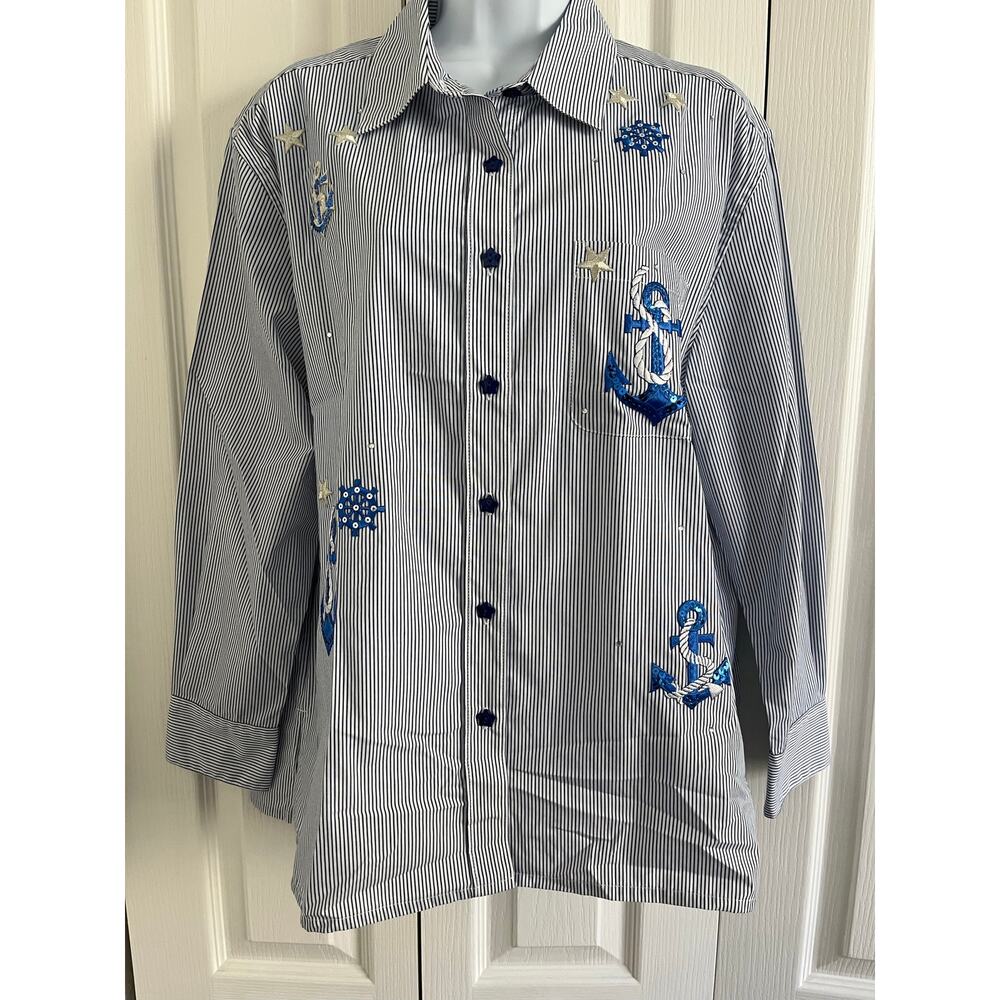 Draper's & Damon's Nautical Patriotic Anchor LS Shirt & Sleeveless Top PL USA